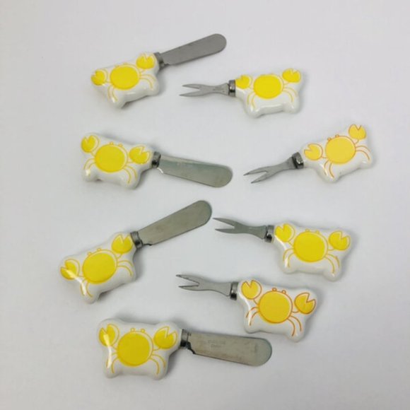 Appetizer Forks & Spreaders Set of 8 Ceramic Crab Handles Hor D'oeuvres Knifes - Picture 5 of 5
